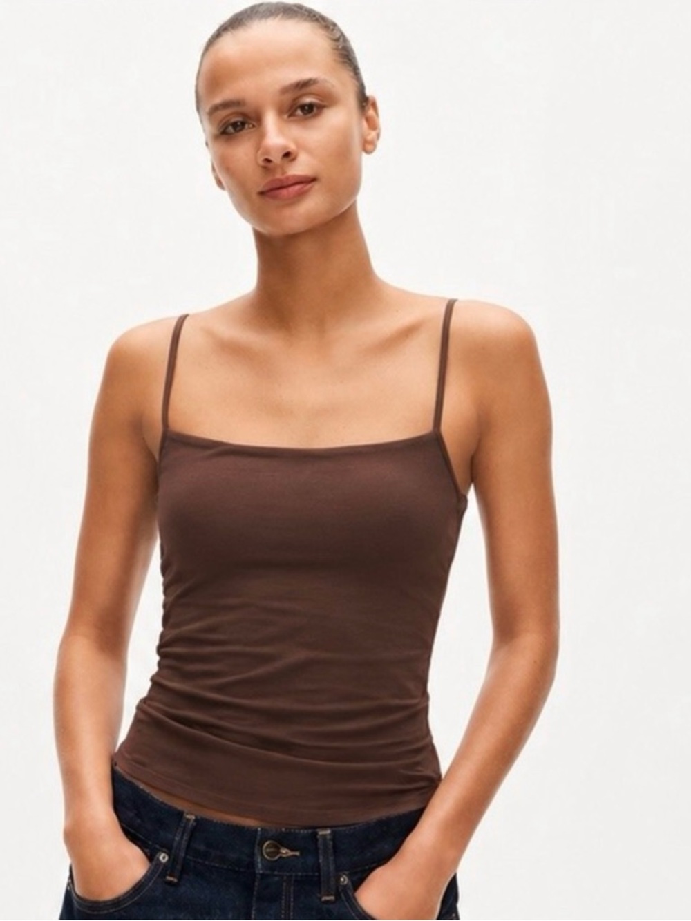 NWT J. Crew Stretch Cotton Shelf-bra Tank Top Smoked Walnut Brown
